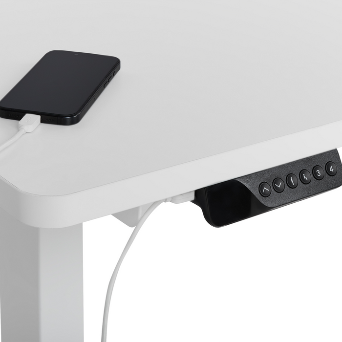 Scrivania elettrica regolabile a forma di L 160 x 59 cm Piano bianco lato destro stile moderno