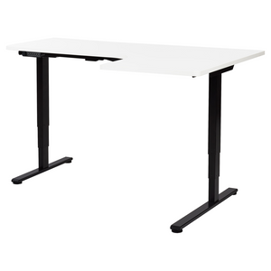 Scrivania elettrica regolabile a forma di L 160 x 59 cm Piano nero e bianco lato destro stile moderno