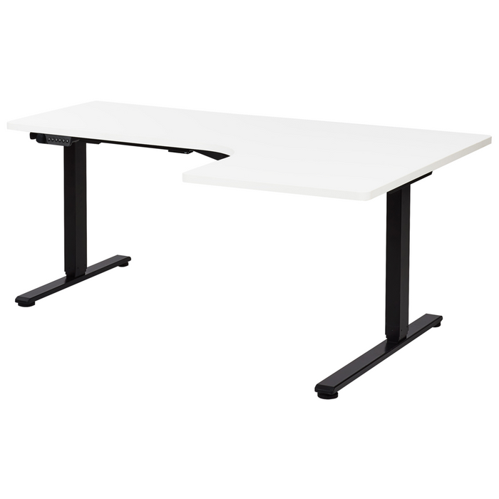 Scrivania elettrica regolabile a forma di L 160 x 59 cm Piano nero e bianco lato destro stile moderno