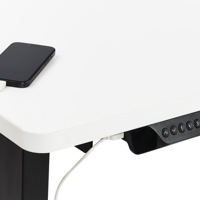 Scrivania elettrica regolabile a forma di L 160 x 59 cm Piano nero e bianco lato destro stile moderno