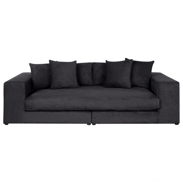 Divano 3 posti in tessuto di poliestere nero con schienale e braccioli soggiorno moderno