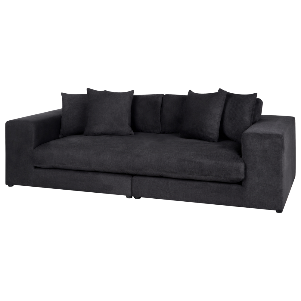 Divano 3 posti in tessuto di poliestere nero con schienale e braccioli soggiorno moderno