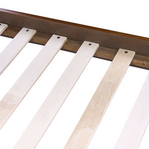 Letto 160 x 200 cm in legno di frassino scuro e MDF beige chiaro con rete a doghe e testiera imbottita dal design moderno