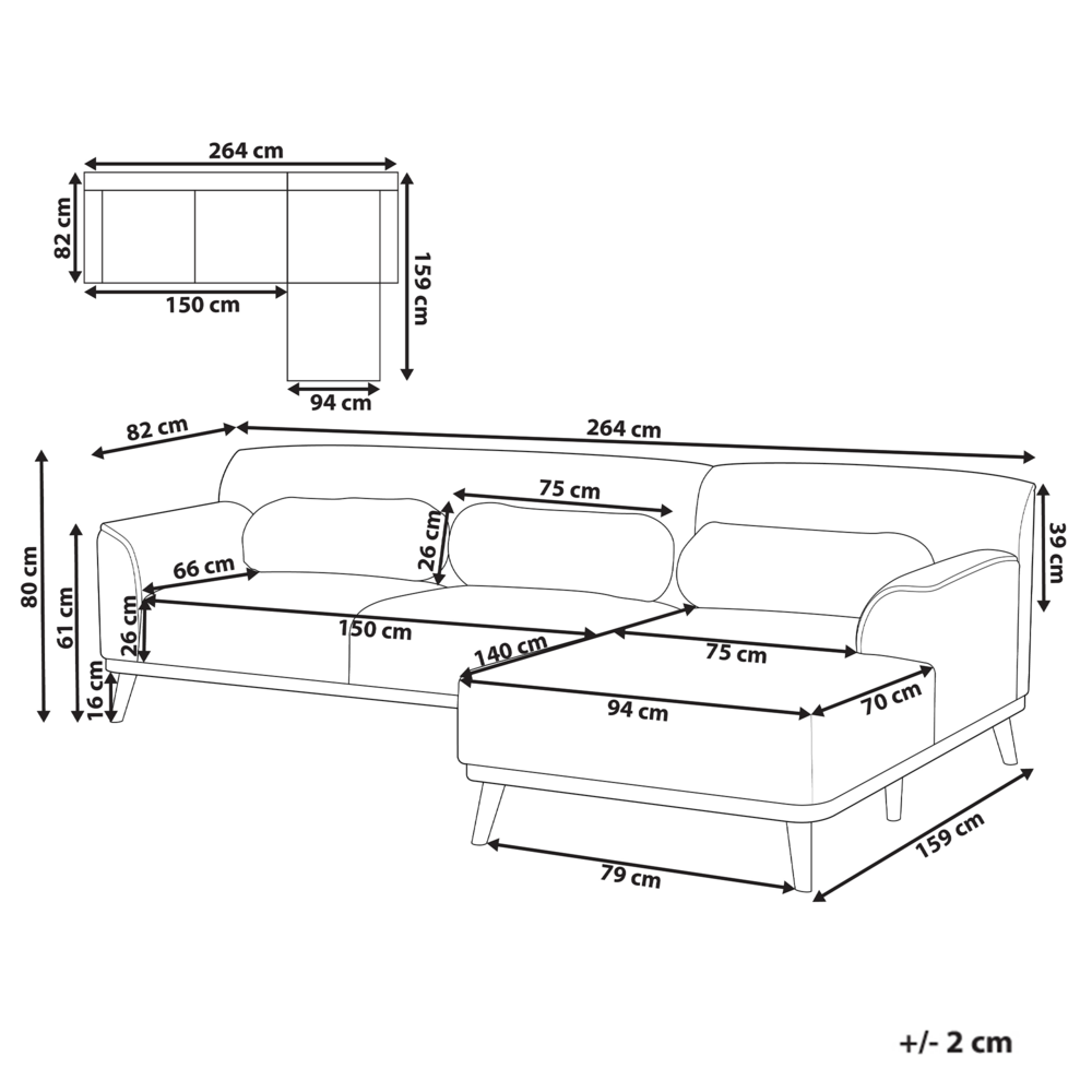 Divano angolare 3 posti sinistro imbottito in ciniglia beige con funzione di dormiente e schienale imbottito estraibile Gambe in legno