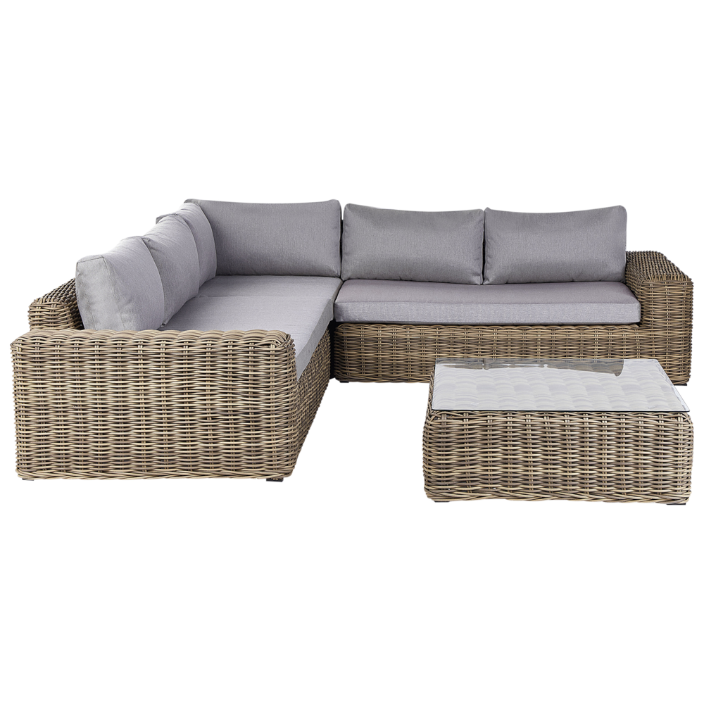Set da giardino in vimini PE Rattan grigio con cuscini 6 posti marrone chiaro esterno elegante