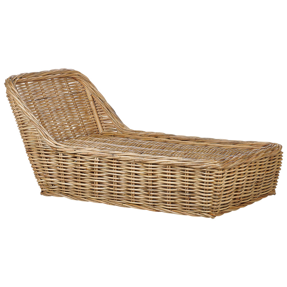 Lettino da giardino in rattan naturale per esterni 3 cuscini marrone e grigio stile tradizionale e boho