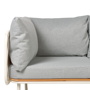 Divano da giardino a 3 posti con struttura in metallo e schienale in corda con cuscini grigio stile elegante