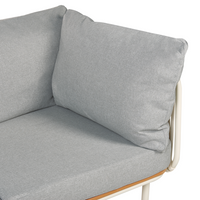 Set divano da giardino con ottomana con struttura in metallo e schienale in corda con cuscini grigio stile elegante