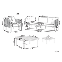 Set divano da giardino con ottomana con struttura in metallo e schienale in corda con cuscini grigio stile elegante