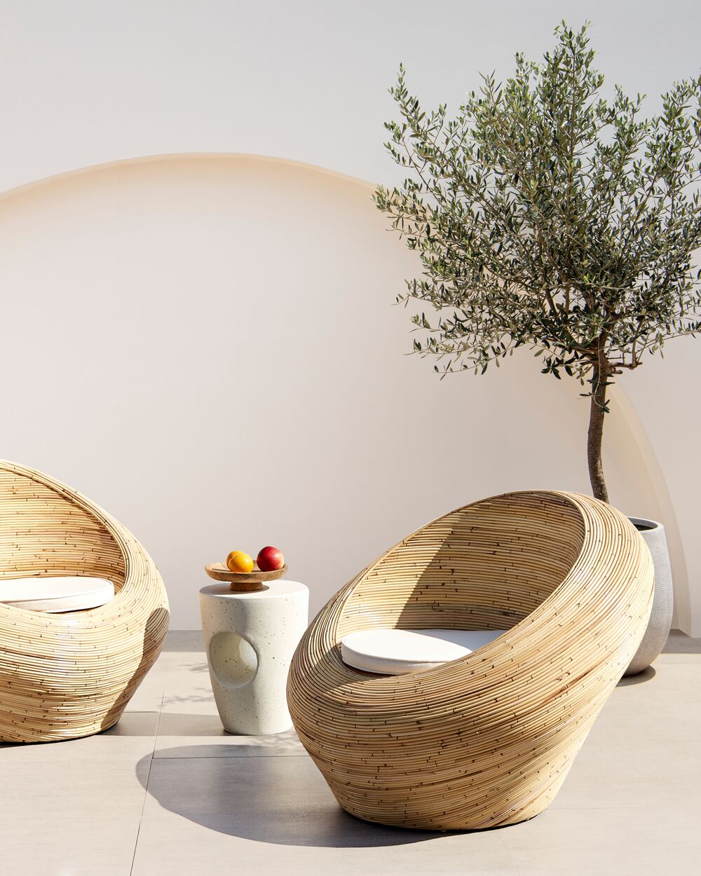 Set di 2 poltrone da giardino in rattan naturale con cuscini di seduta Beige Stile Boho per interni e per esterni