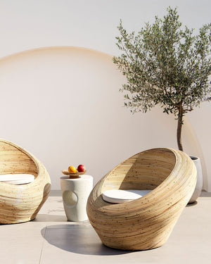 Set di 2 poltrone da giardino in rattan naturale con cuscini di seduta Beige Stile Boho per interni e per esterni
