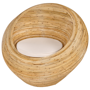 Poltrona da giardino in rattan naturale con cuscino di seduta Beige Stile Boho per interni esterni