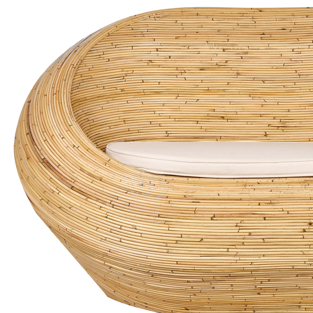 Divano da giardino in rattan naturale con cuscino di seduta beige a 2 posti per interni e per esterni in stile bohémien