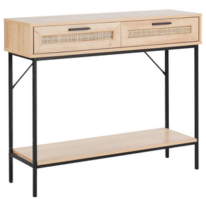 Tavolo consolle con 2 cassetti e con Scaffale in rattan legno chiaro design tradizionale