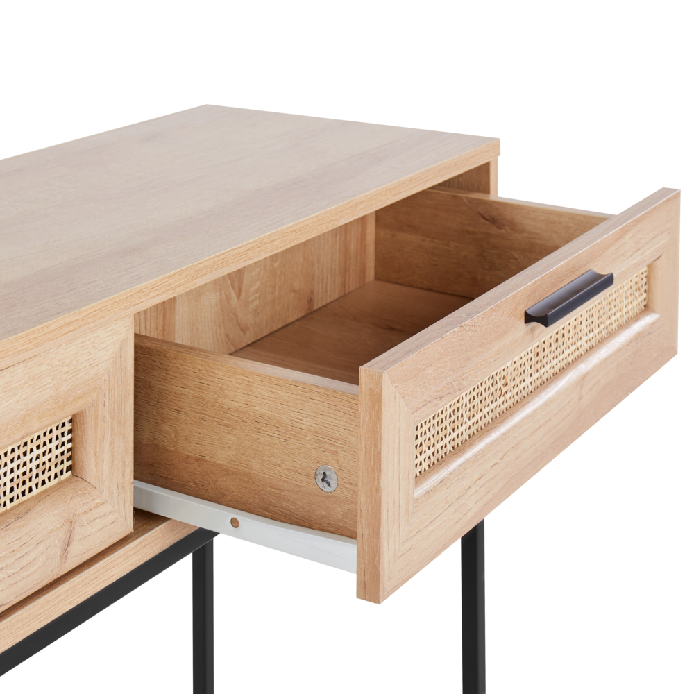 Tavolo consolle con 2 cassetti e con Scaffale in rattan legno chiaro design tradizionale