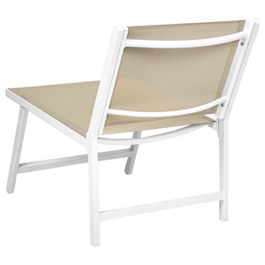 Sedia da giardino Sedile in textilene beige e bianco Schienale in metallo con poggiapiedi Design moderno per esterni