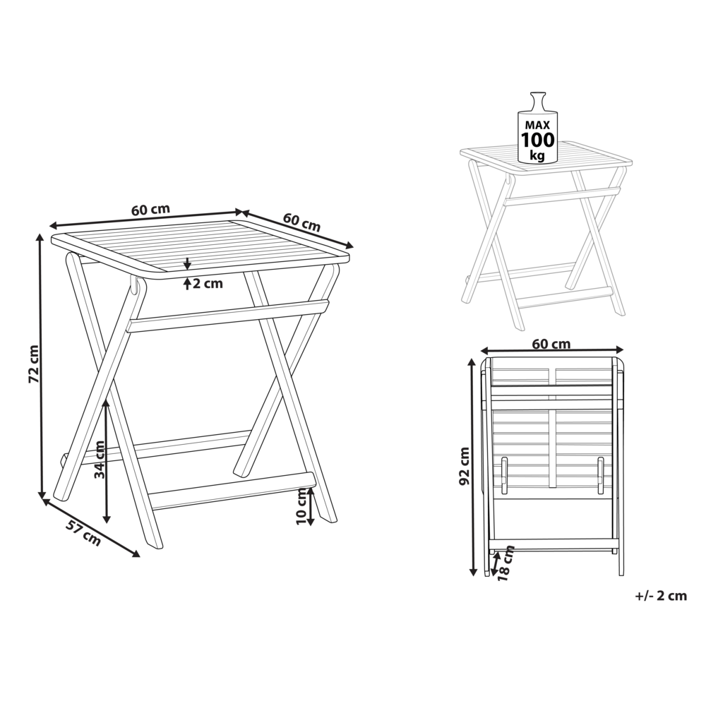 Tavolino pieghevole moderno in legno di acacia per esterni stile rustico