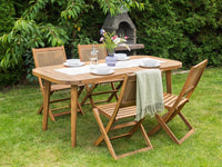 Set da pranzo da giardino a 4 posti composto da tavolo 180 x 90 cm e sedie pieghevoli stile retrò vintage