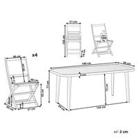 Set da pranzo da giardino a 4 posti composto da tavolo 180 x 90 cm e sedie pieghevoli stile retrò vintage