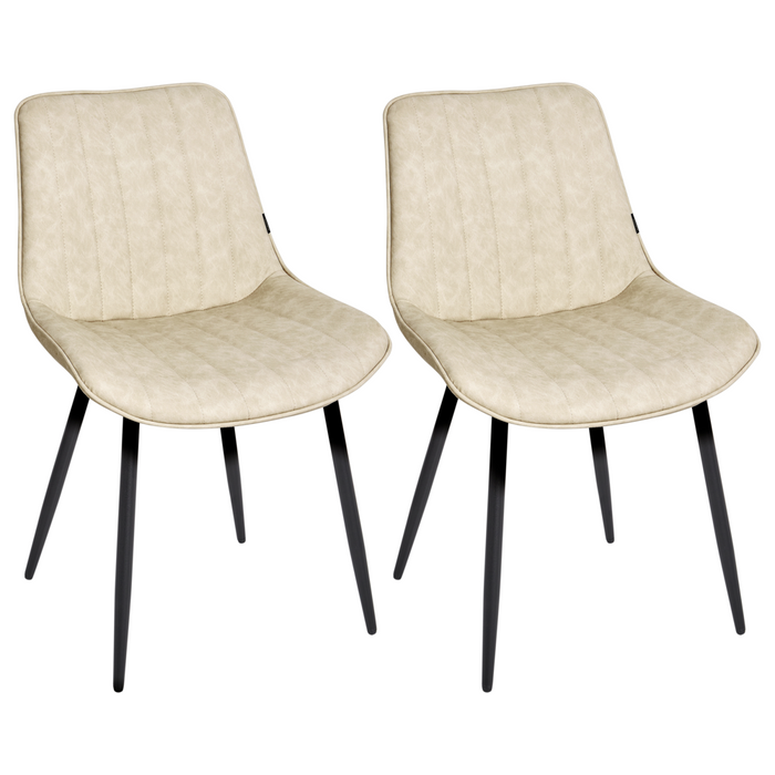 Set di 2 sedie da pranzo in ecopelle beige chiaro con gambe in acciaio nero senza braccioli set da pranzo salotto soggiorno moderno