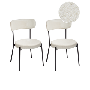 Set di 2 sedie per sala da pranzo Boucle bianco Gambe in acciaio nero Sedute per sala da pranzo di design moderno