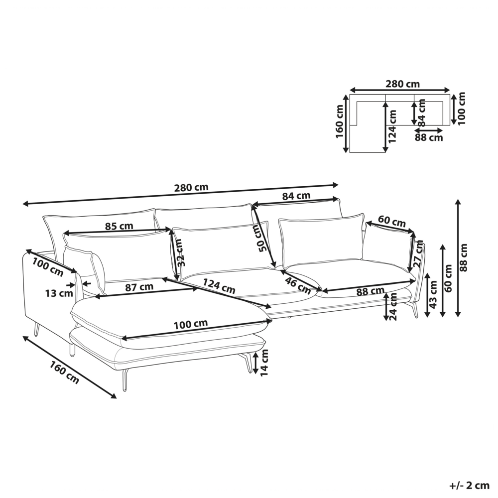 Divano angolare Marrone chiaro Rivestimento in tessuto finto scamosciato Gambe in metallo Mano destra Divano a 3 posti Schienale decorativo Cuscini da lancio Moderno