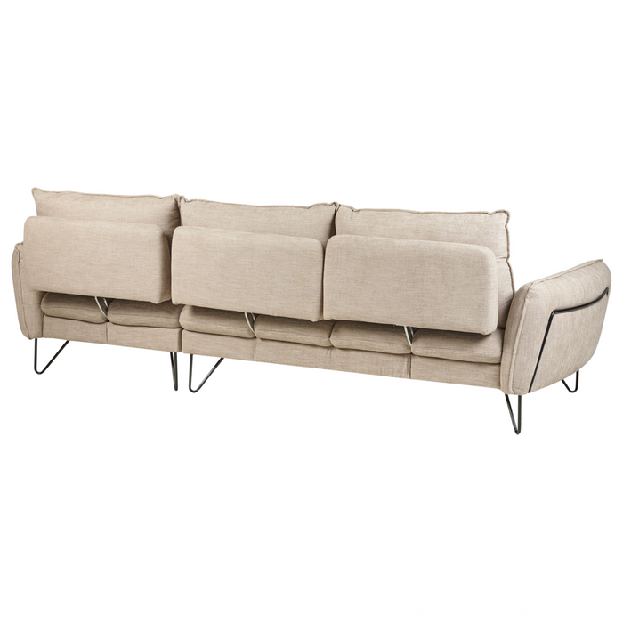 Divano 3 posti angolare rivestito in tessuto beige lato destro regolabile stile moderno design classico