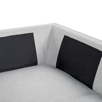 Divano 3 posti angolare imbottito in tessuto di lino grigio chiaro con gambe in metallo e 2 cuscini soggiorno elegante