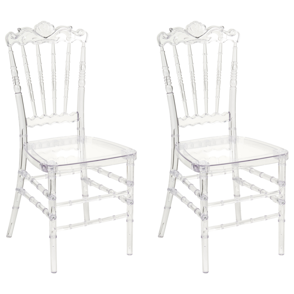 Set di 2 sedie da pranzo in plastica trasparente stile vintage banchetto