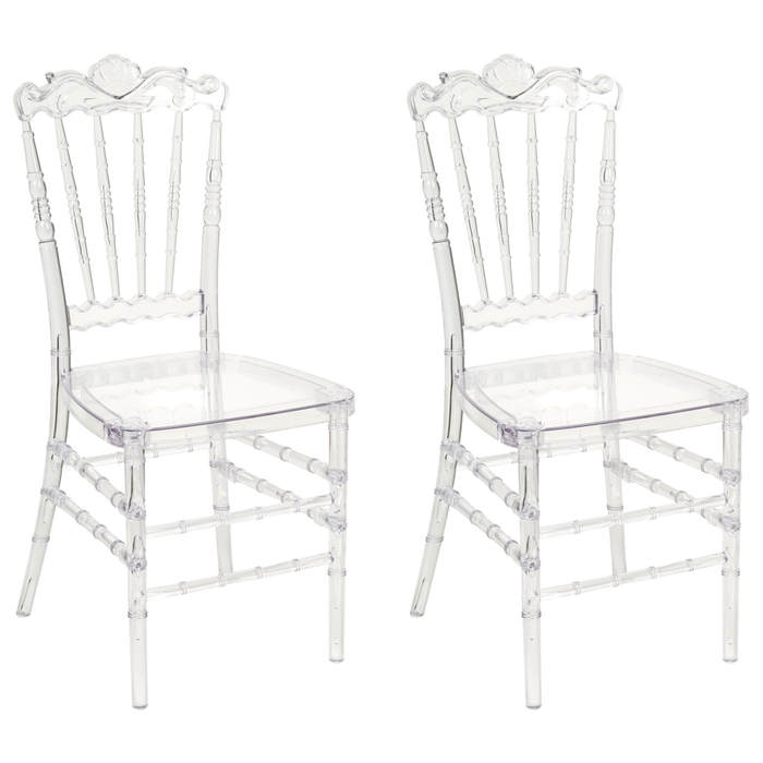 Set di 2 sedie da pranzo in plastica trasparente stile vintage banchetto