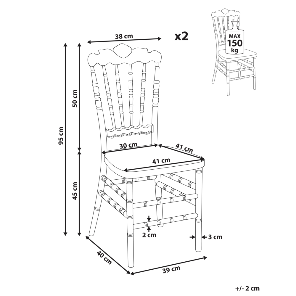 Set di 2 sedie da pranzo in plastica trasparente stile vintage banchetto
