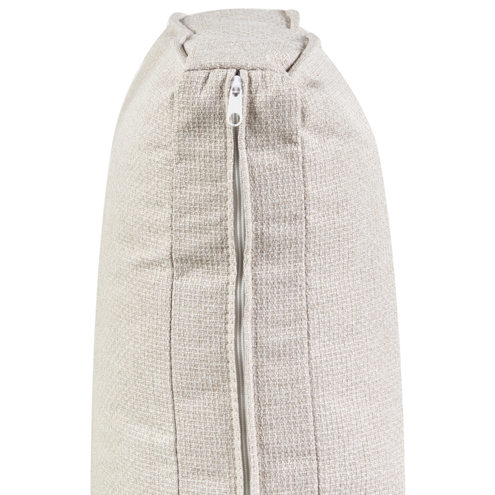 Divano in tessuto beige 3 posti con braccioli e gambe in legno stile moderno