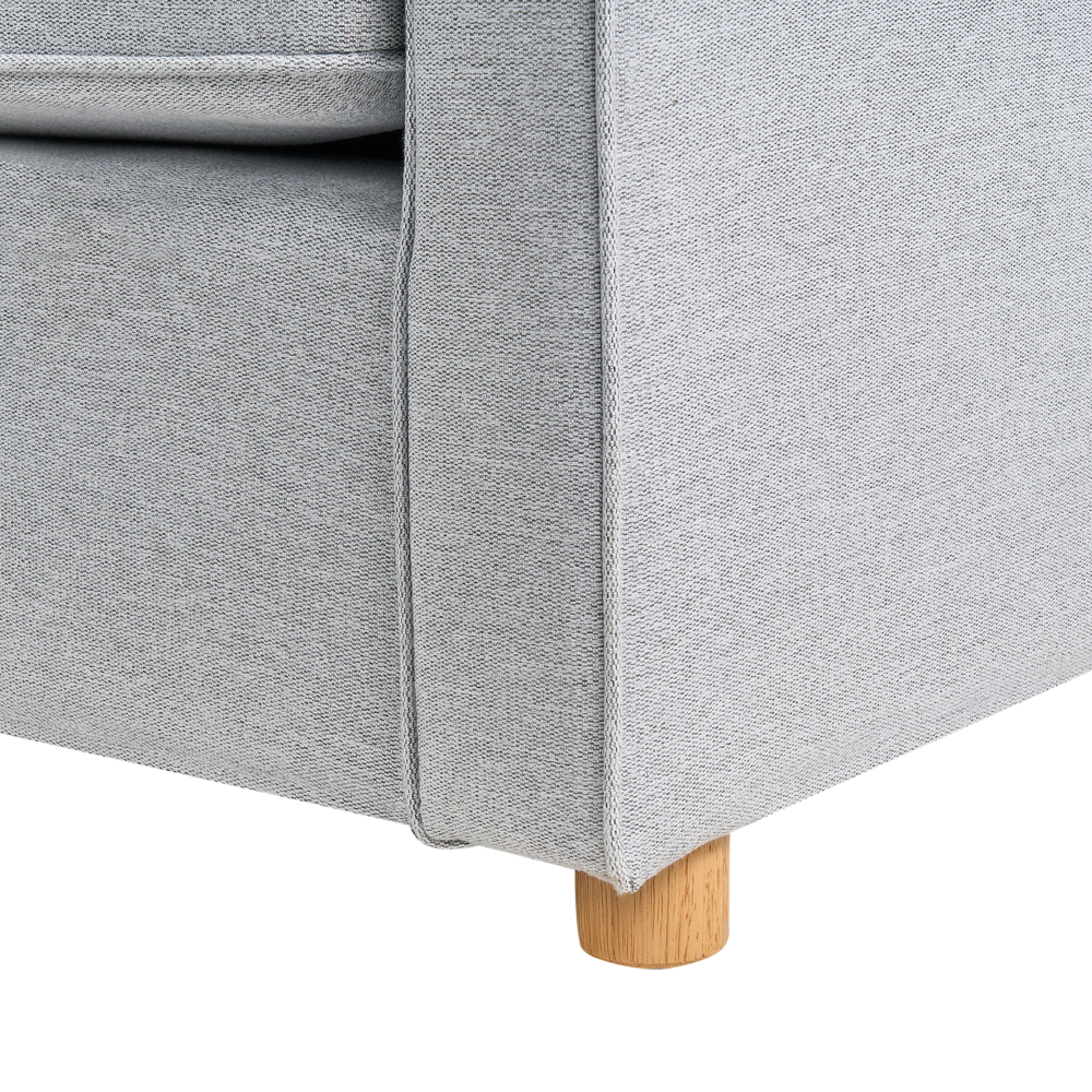 Divano in tessuto grigio 3 posti con braccioli e gambe in legno stile moderno