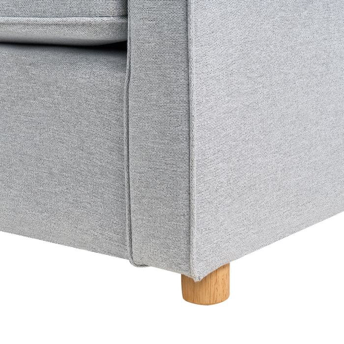 Divano in tessuto grigio 3 posti con braccioli e gambe in legno stile moderno