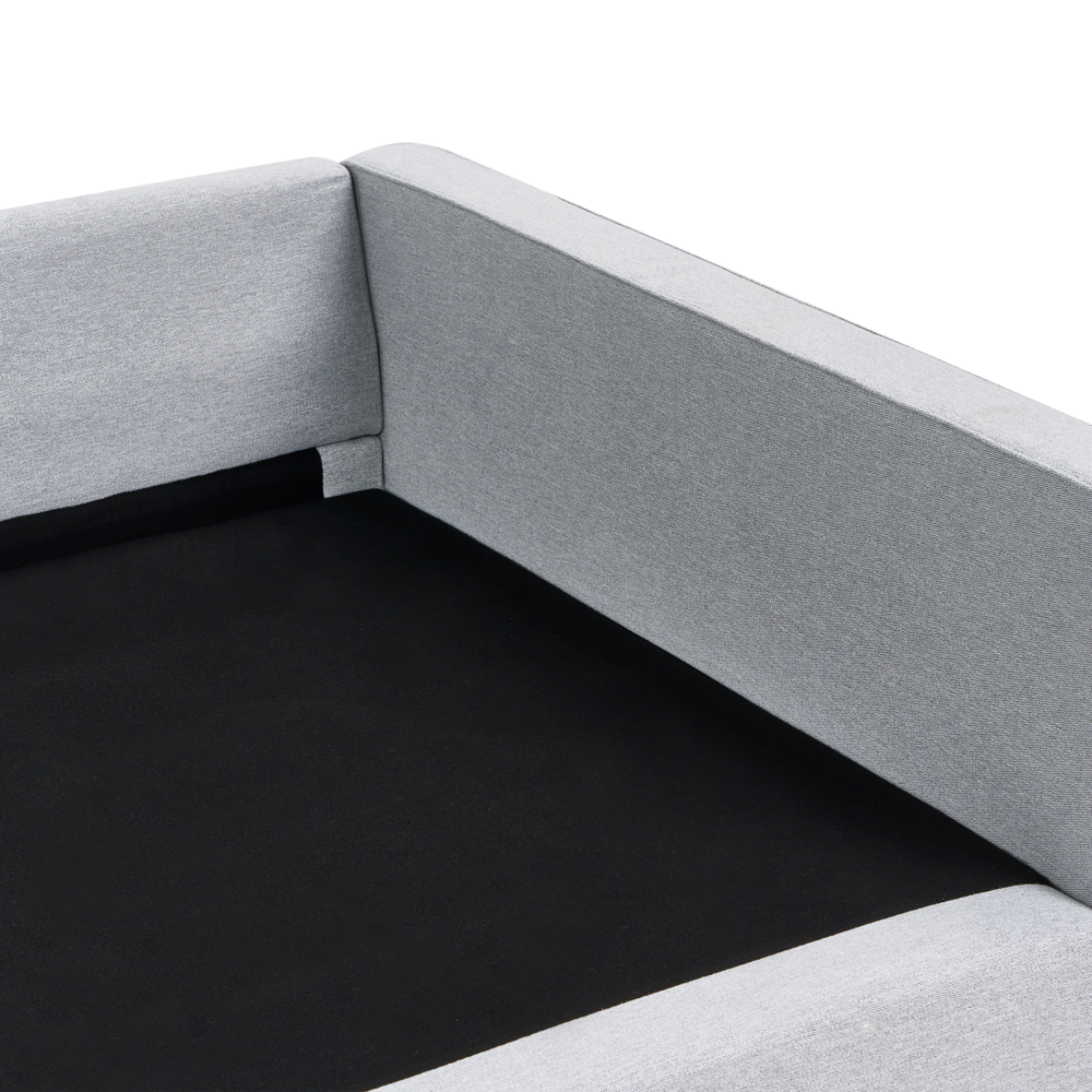 Divano in tessuto grigio 3 posti con braccioli e gambe in legno stile moderno