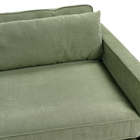 Divano in tessuto verde 3 posti con braccioli e gambe in legno stile moderno