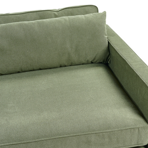 Divano in tessuto verde 3 posti con braccioli e gambe in legno stile moderno