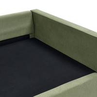 Divano in tessuto verde 3 posti con braccioli e gambe in legno stile moderno