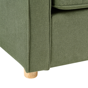 Divano in tessuto verde 3 posti con braccioli e gambe in legno stile moderno