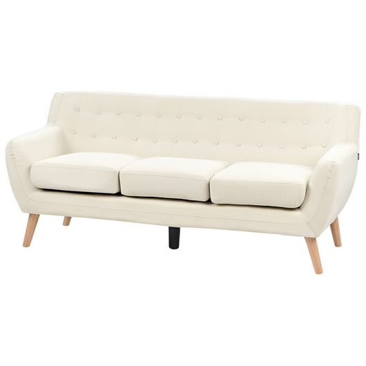 Divano 3 posti tessuto imbottito beige chiaro soggiorno minimalista scandinavo moderno