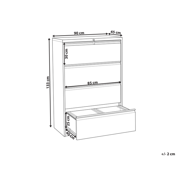 Armadio in acciaio bianco 4 cassetti con serratura a chiave per ufficio stile industriale