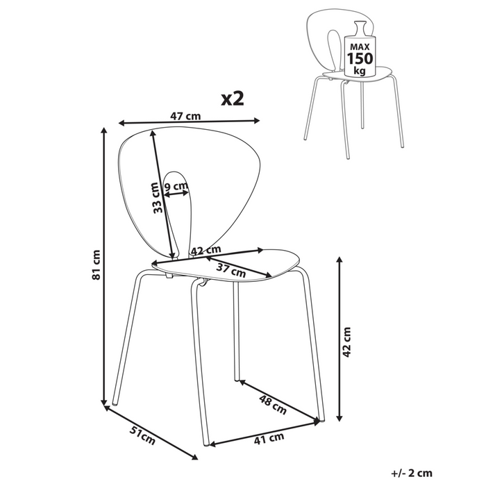 Set di 2 sedie da pranzo impilabili con sedile in plastica senza braccioli verde stile moderno