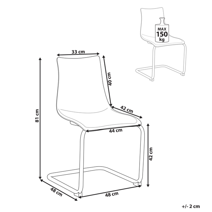 Set di 2 sedie da pranzo con seduta in plastica nero trasparente a sbalzo stile moderno