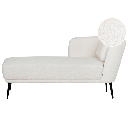 Chaise longue con cuscino bianco sporco in tessuto bouclé lato destro stile retrò