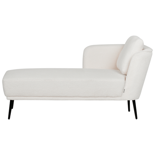 Chaise longue con cuscino bianco sporco in tessuto bouclé lato destro stile retrò