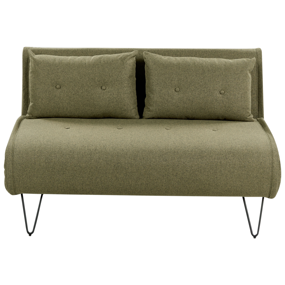 Divano letto 2 posti glamour con cuscini tessuto verde oliva Sfoderabile senza braccioli