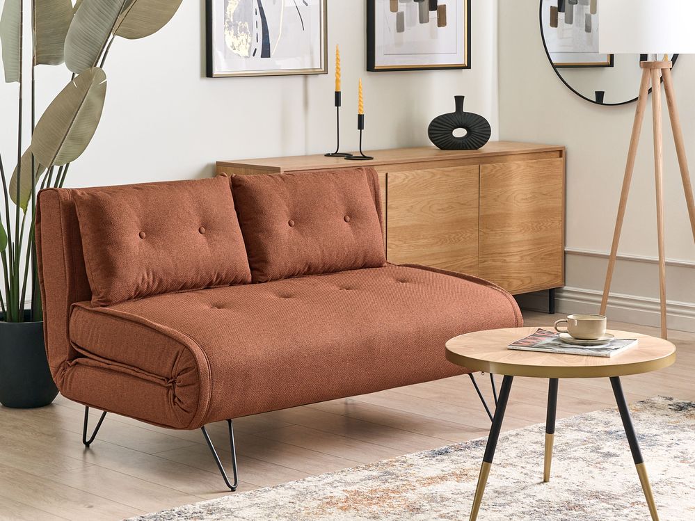 Divano letto 2 posti glamour con cuscini in tessuto arancione senza braccioli Glamour