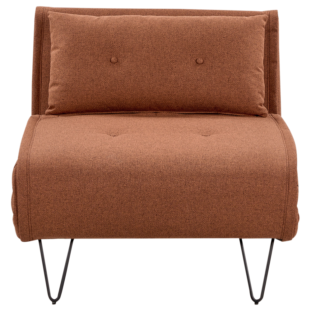 Divano letto singolo a 1 posto con cuscino in tessuto arancione senza braccioli con cuscino gambe in metallo glamour