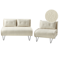 Set da salotto 3 posti con cuscini in tessuto bouclè beige chiaro con cuscini stile moderno