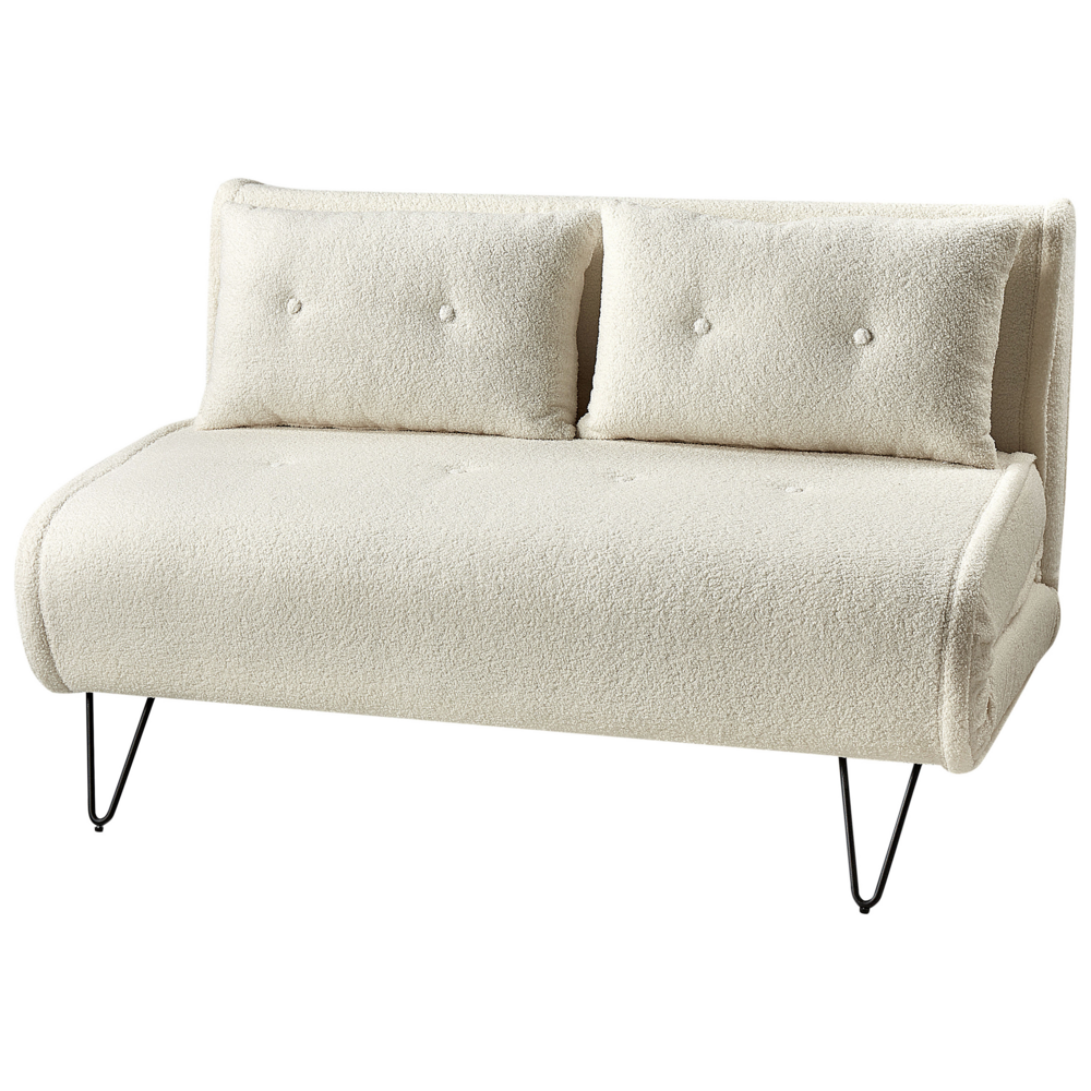 Set da salotto 3 posti con cuscini in tessuto bouclè beige chiaro con cuscini stile moderno